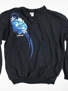 Vintage Hawaii Graphic Pullover Sweater - Black & Blue